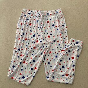 Love Streak NWOT Lounge Pajama Pants Women Size Small White w/ Red Blue Stars